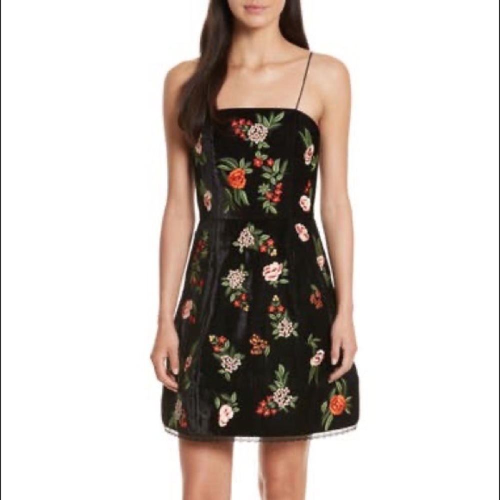 Alice & Olivia Velvet Floral Embroidered Dress
